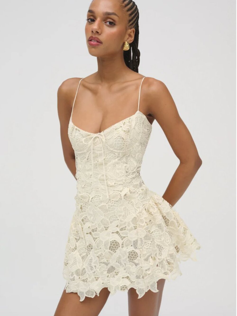 For Love & Lemons Coco Lace Sleeveless Mini Dress - Cream